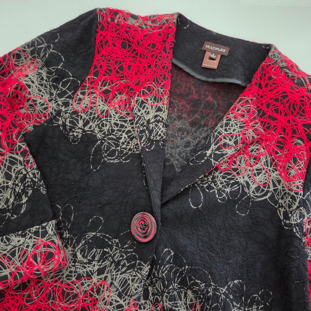 Multiples Jacket Red Black Textured Scribble Art to Wear Women Large